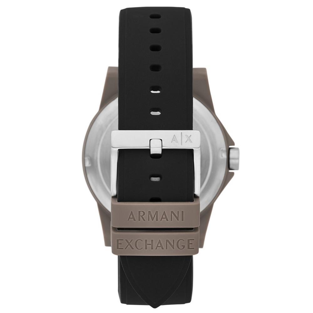 商品Armani Exchange|Men's Three-Hand Black Silicone Strap Watch, 44mm,价格¥713,第5张图片详细描述