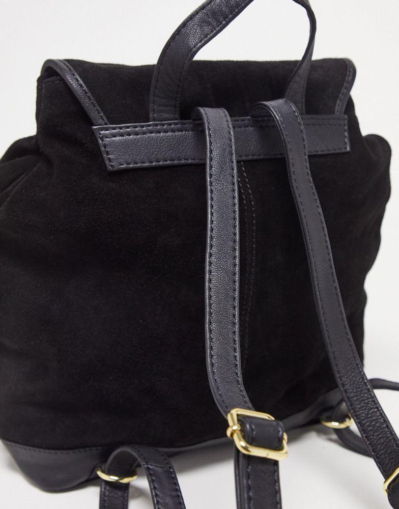 ASOS DESIGN suede backpack with buckles in black商品第4张图片规格展示
