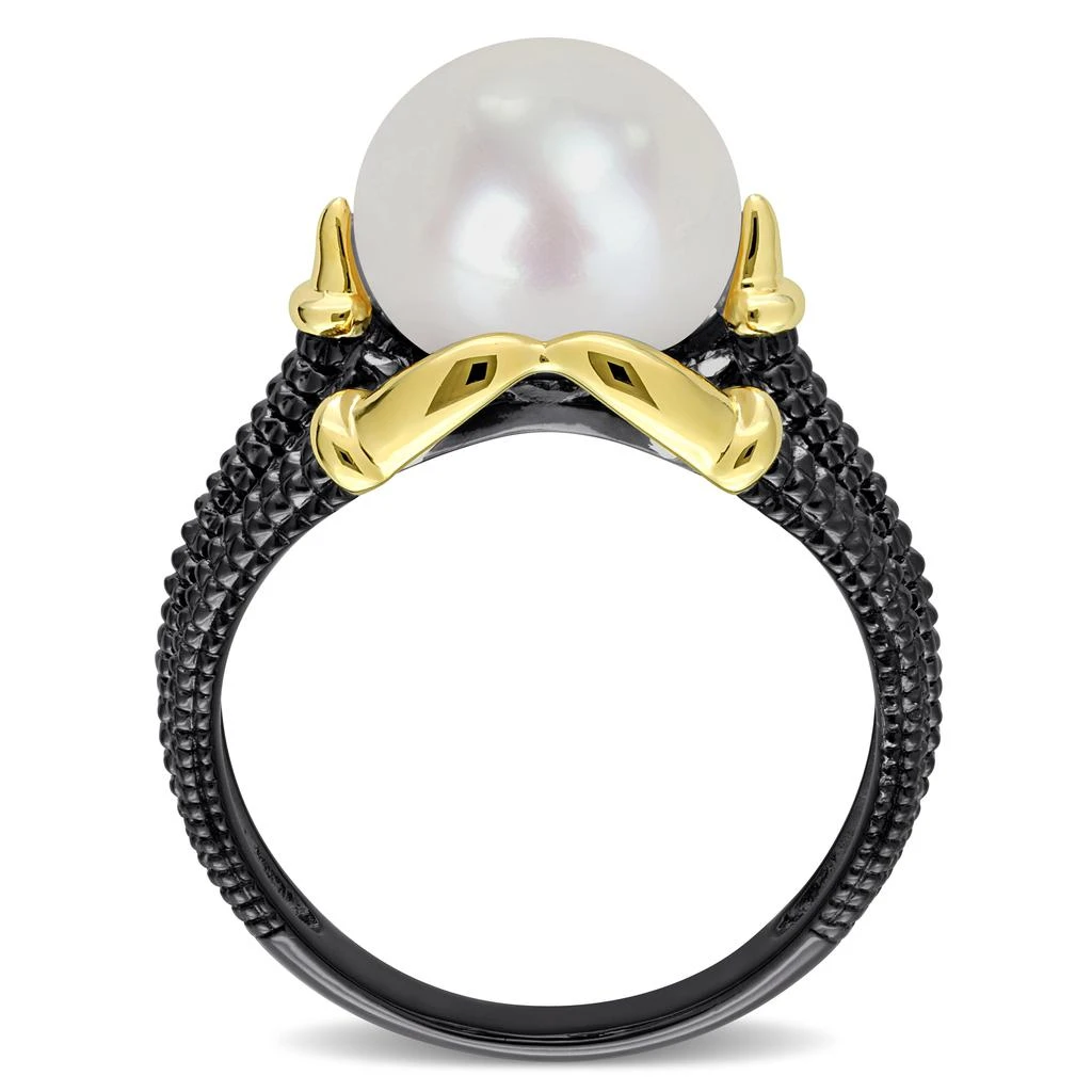 商品Mimi & Max|10.5-11mm White Cultured Freshwater Pearl on Two-Tone Split Shank Ring in Yellow and Black Rhodium Plated Sterling Silver,价格¥397,第5张图片详细描述