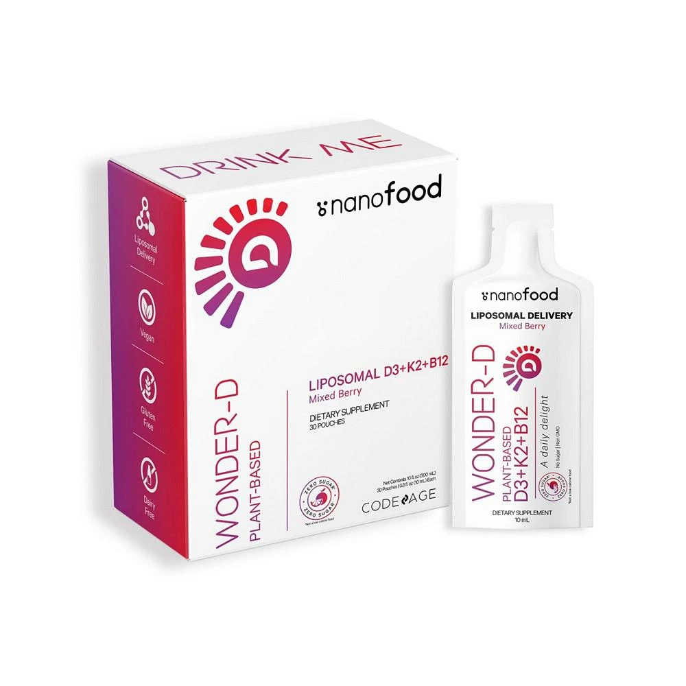 商品Codeage|Liposomal Wonder-D Sachet Multivitamin, Vegan Vitamin D3 K2 B12 Liquid Supplement, 30 Pouches - White - 30 Pouches,价格¥299,第1张图片
