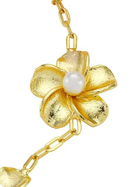 22K-Gold-Plated & 2.5MM Cultured Pearl Flower Drop Earrings商品第4张图片规格展示