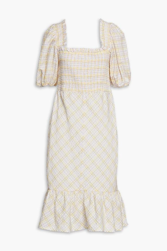 商品Ganni|Checked organic cotton-blend seersucker dress,价格¥389,第1张图片