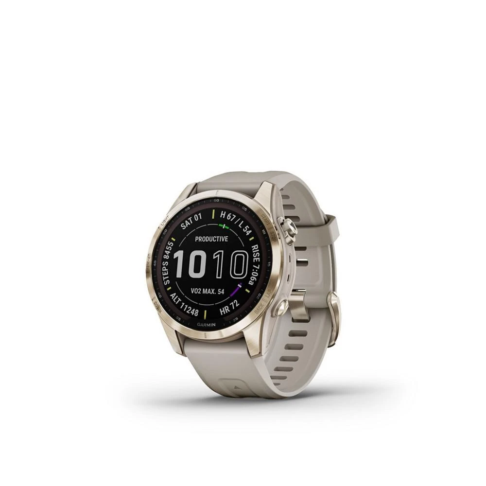 商品Garmin|Unisex Fenix 7S Sapphire Solar Cream Gold-tone Titanium with Light Sand Silicone Band Smart Watch 42mm,价格¥6724,第1张图片