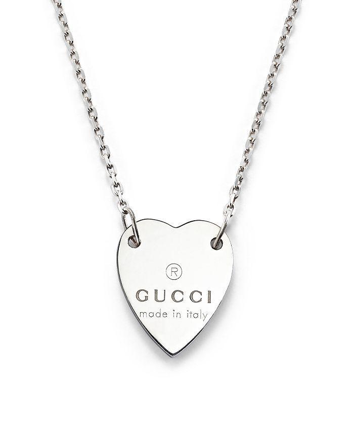 商品Gucci|Engraved Trademark 纯银心形项链, 18",价格¥1936,第3张图片详细描述