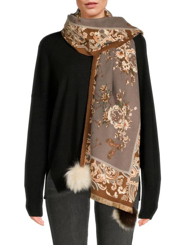 商品La Fiorentina|Floral Faux Fur Pom Pom Shawl,价格¥667,第1张图片