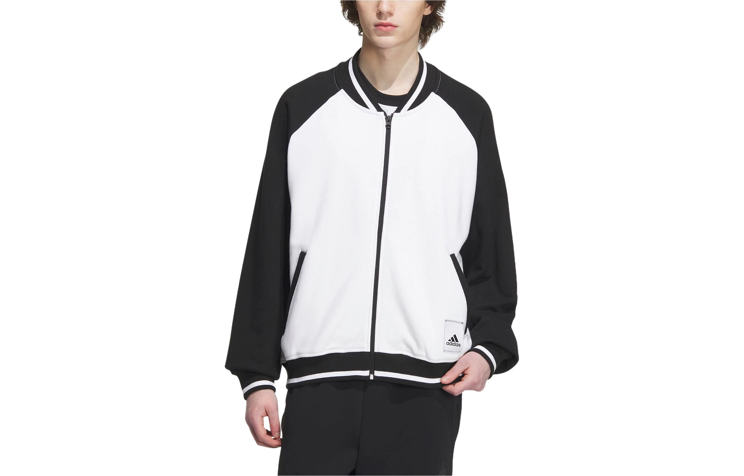 商品[国内直发] Adidas|adidas 字母印花运动休闲飞行员夹克 男女同款 白色,价格¥328,第1张图片