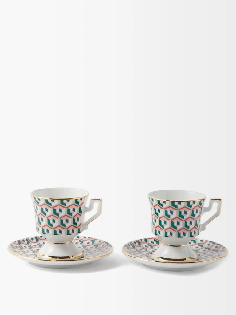 商品LA DOUBLE J|Set of two Cubi-print porcelain espresso cups,价格¥834,第1张图片