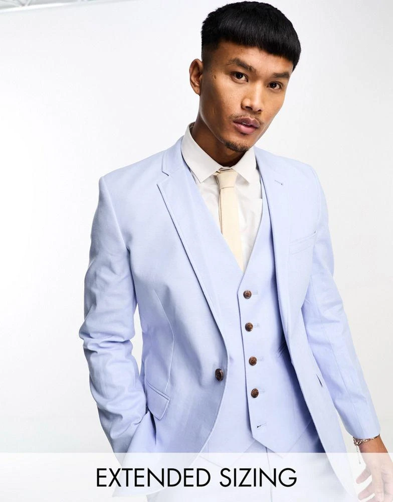 商品ASOS|ASOS DESIGN super skinny linen mix suit jacket in pastel blue,价格¥413,第1张图片