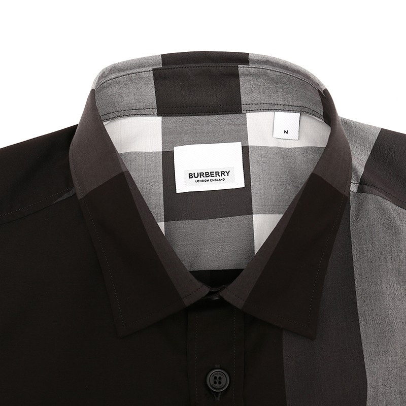 BURBERRY 博柏利 深灰色经典大格纹短袖男士衬衫 8025607商品第3张图片规格展示