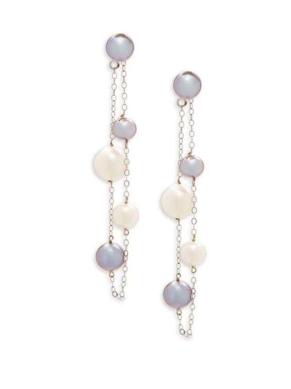 商品BELPEARL|14K White Gold, 6.5-9MM White & Gray Semi Round Cultured Freshwater Pearl Dangle Earrings,价格¥1498,第1张图片