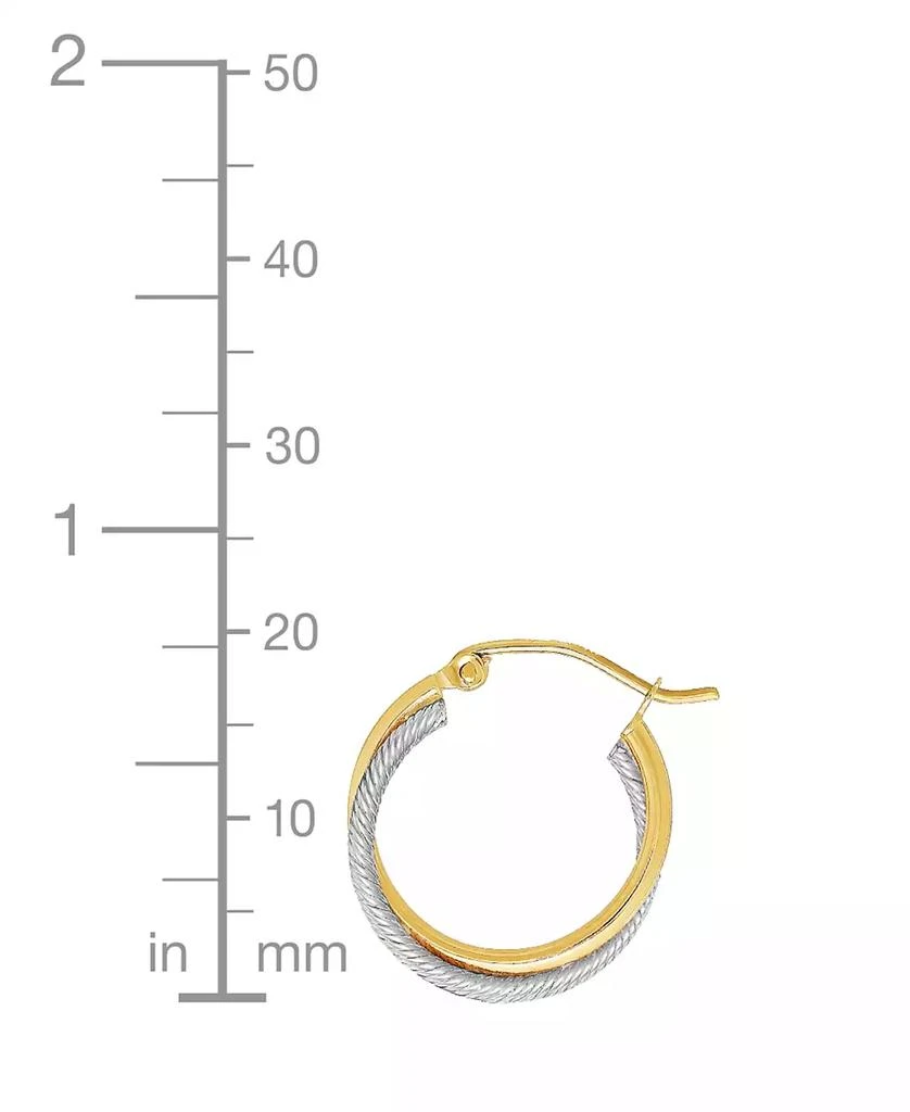 商品Macy's|Small Polished Crossover Tube Hoop Earrings in 10K Yellow and White Gold, 0.7",价格¥770,第3张图片详细描述