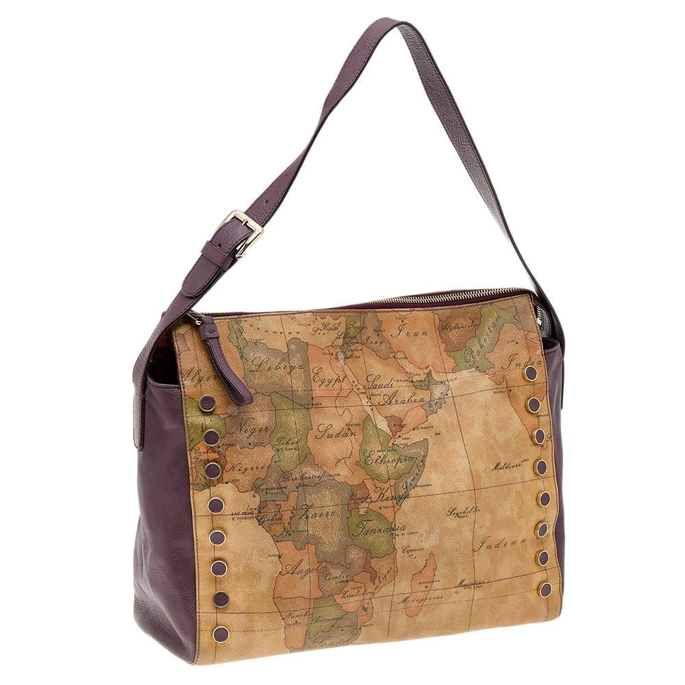 商品[二手商品] Alviero Martini|Alviero Martini 1A Classe Tan/Purple Geo Print Coated Canvas and Leather Shoulder Bag,价格¥813,第3张图片详细描述