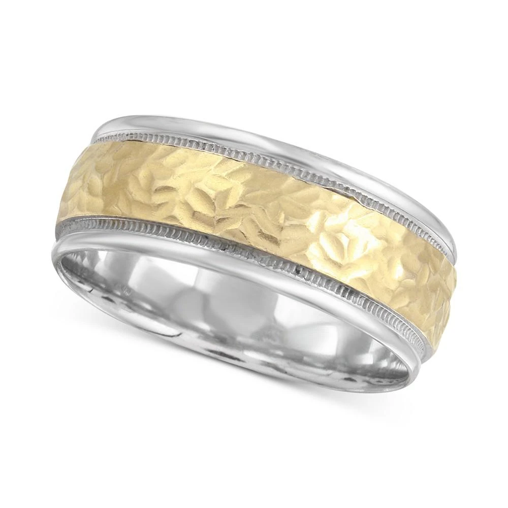 商品Macy's|Men's Two-Tone Hammered Milgrain Band in 14k Gold & White Gold,价格¥18657,第1张图片