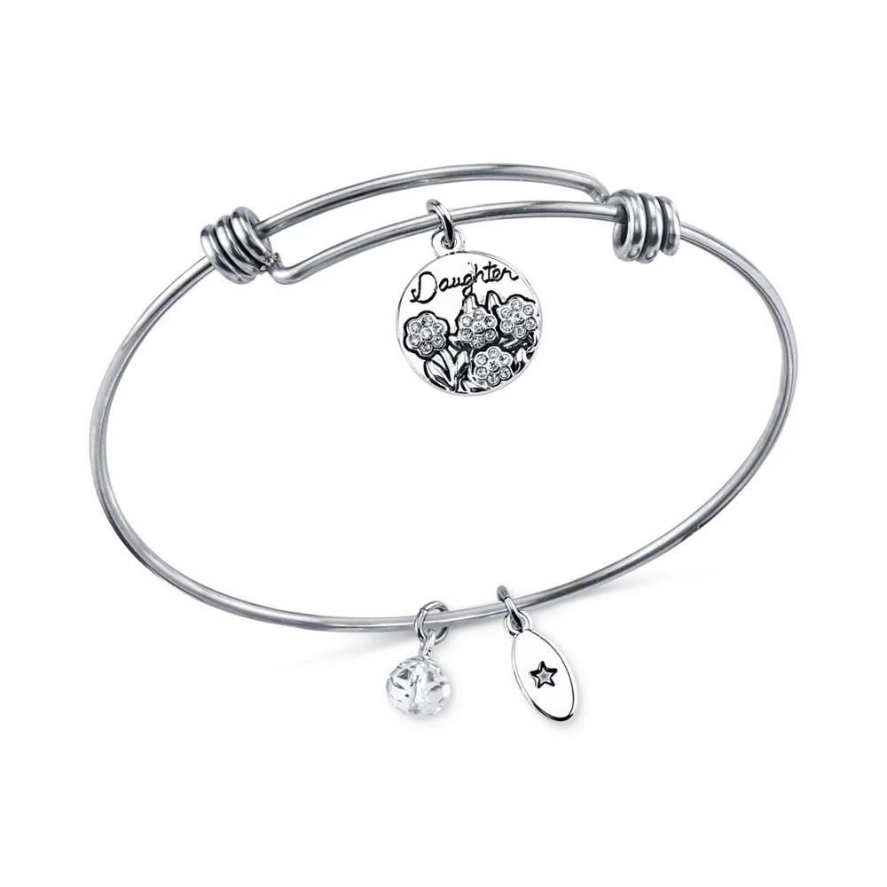 商品Unwritten|Daughters Charm and Crystal Bangle Bracelet in Silver-Plated Stainless Steel ,价格¥165,第1张图片