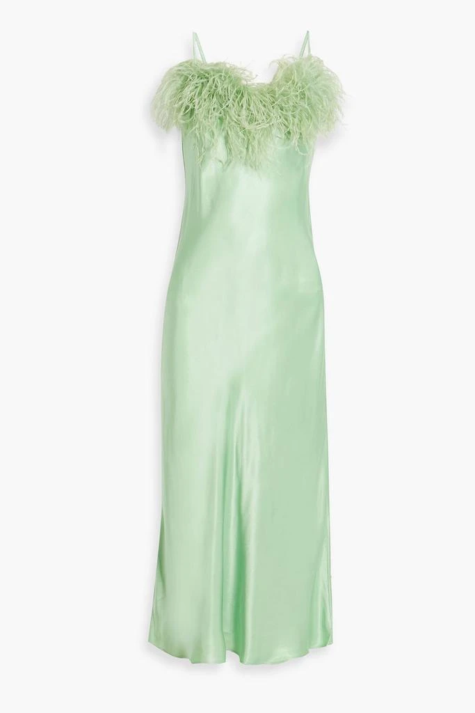 商品Sleeper|Boheme feather-trimmed satin midi slip dress,价格¥899,第1张图片