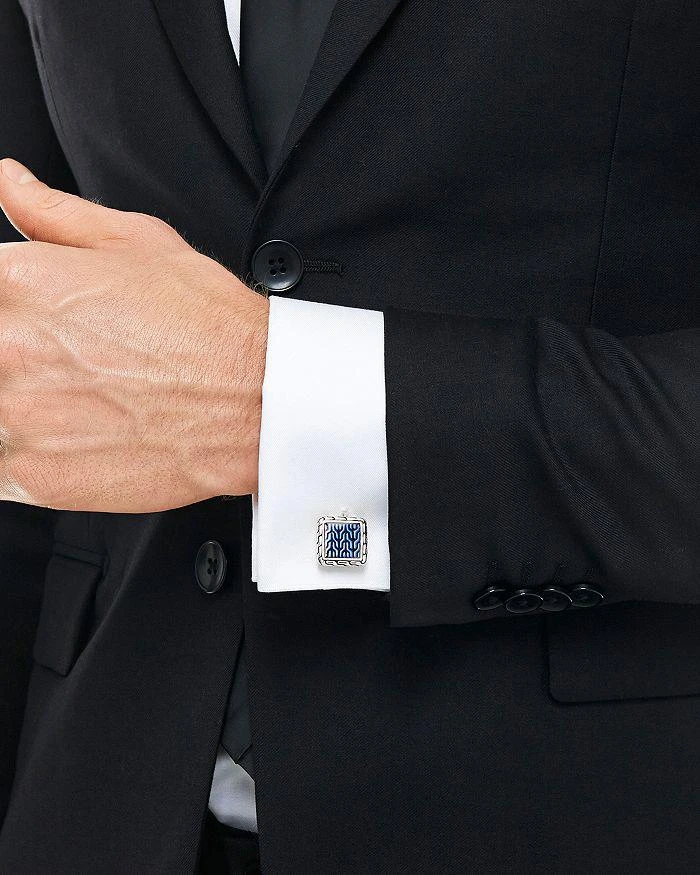 商品John Hardy|John Hardy Classic Chain Sterling Silver Enamel Square Cufflinks with Transparent Blue Enamel,价格¥3367,第2张图片详细描述