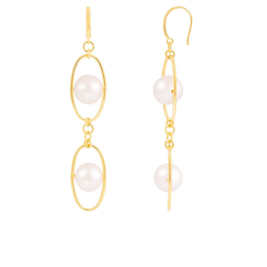 Dangling Gold Plated Pearl Earrings商品第1张图片规格展示