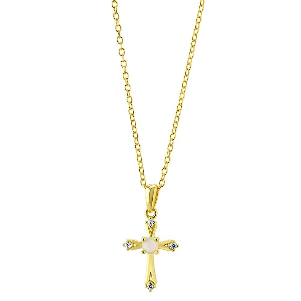 商品Giani Bernini|Simulated Opal (3/8 ct. t.w.) & Cubic Zirconia Cross 18" Pendant Necklace in 18k Gold-Plated Sterling Silver, Created for Macy's,价格¥558,第1张图片