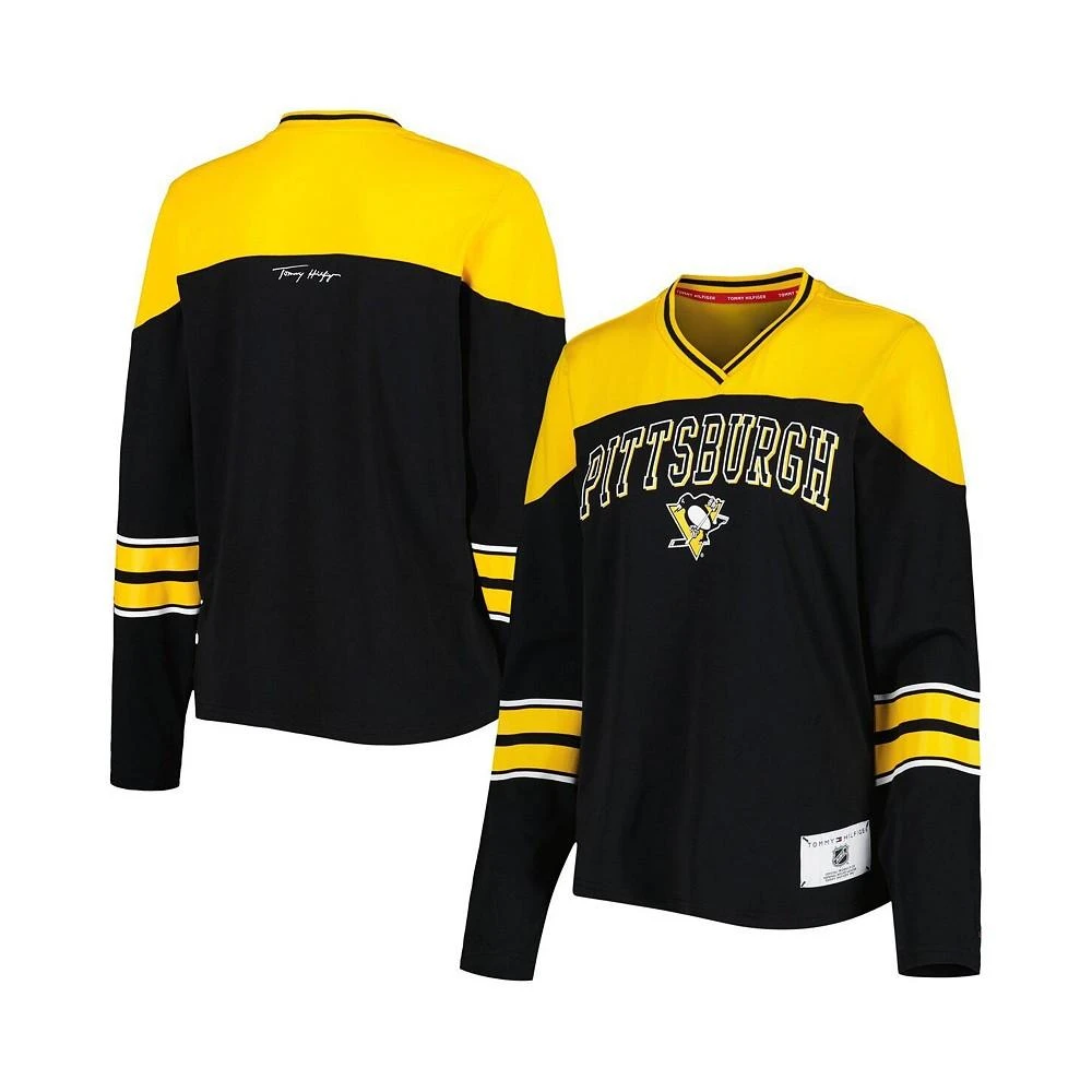 商品Tommy Hilfiger|Women's Black Pittsburgh Penguins Abigail V-Neck Long Sleeve T-shirt,价格¥300,第1张图片