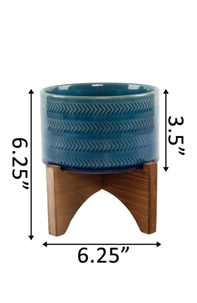 商品FLORA BUNDA|Teal 5" Arrow Ceramic Planter On Wood Stand,价格¥170,第5张图片详细描述