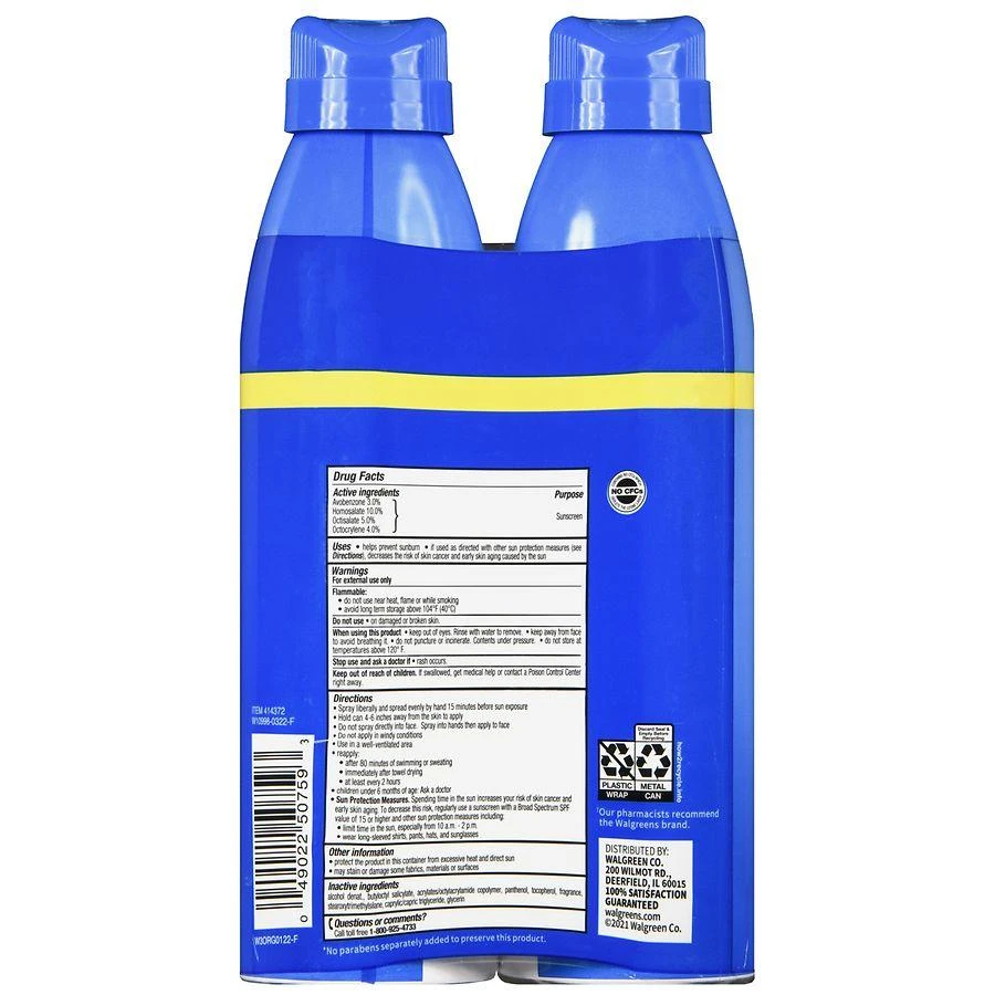 商品Walgreens|Sport Sunscreen Continuous Spray SPF 50 Fresh,价格¥100,第3张图片详细描述