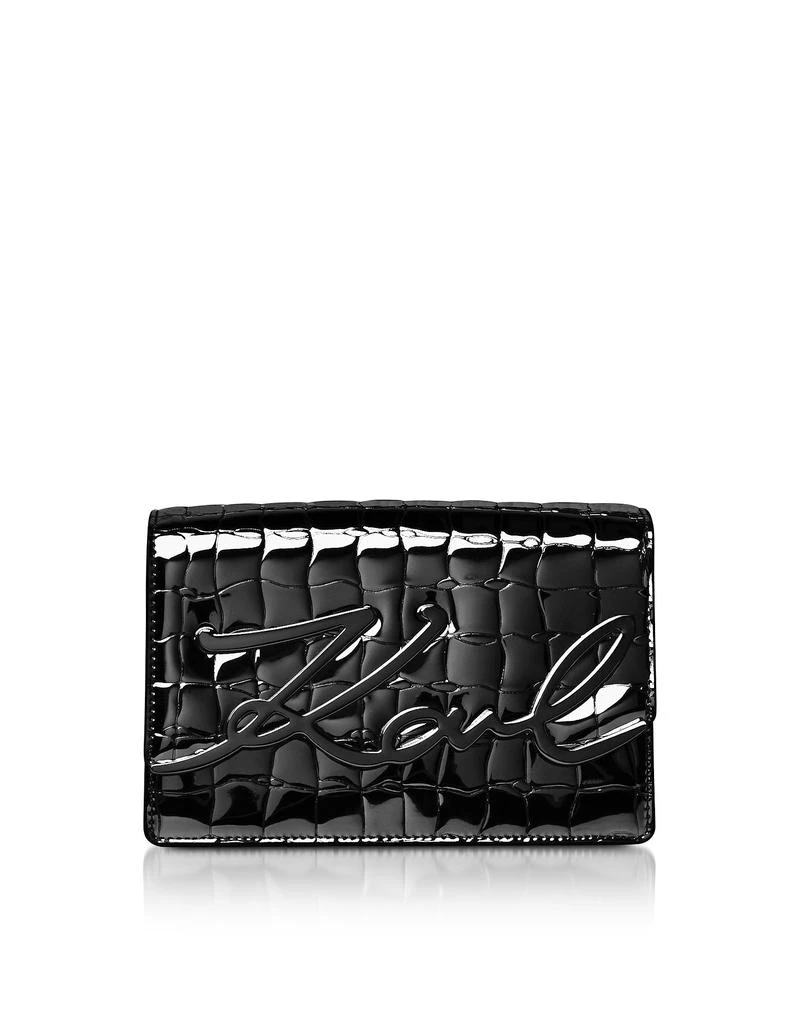 商品Karl Lagerfeld Paris|K/Signature黑色漆皮单肩包,价格¥1543,第1张图片