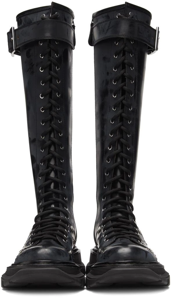 商品Alexander McQueen|Black Tread Lace-Up Tall Boots,价格¥5537,第2张图片详细描述