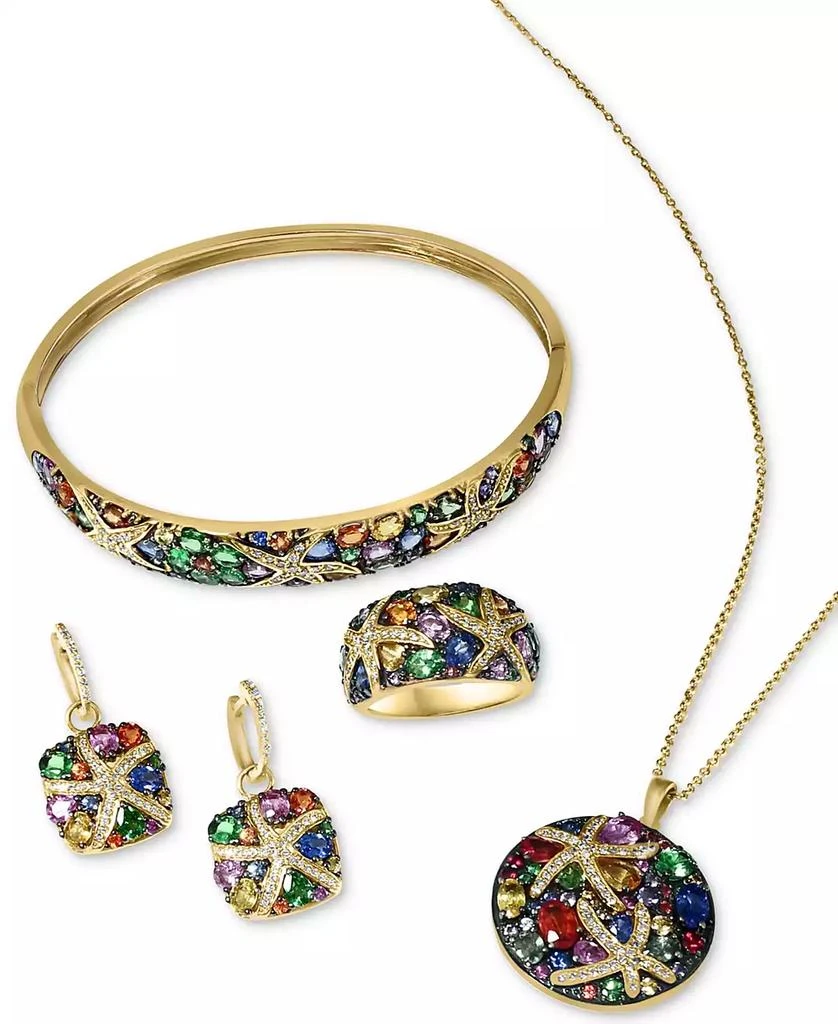 商品Effy|EFFY® Multicolor Sapphire (7-5/8 ct. t.w.) and Diamond (1/4 ct. t.w.) Starfish Bangle in 14k Gold, Created for Macy's,价格¥40499,第5张图片详细描述
