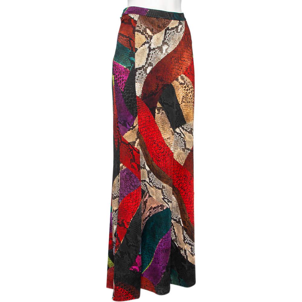 Just Cavalli Multicolor Snakeskin Print Jersey Maxi Skirt L商品第2张图片规格展示