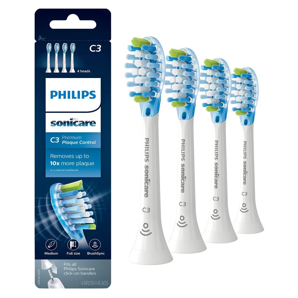 商品Philips Sonicare|Philips Sonicare Genuine C3 Premium Plaque Control Replacement Toothbrush Heads, 4 Brush Heads, Black, HX9044/95,价格¥367,第1张图片