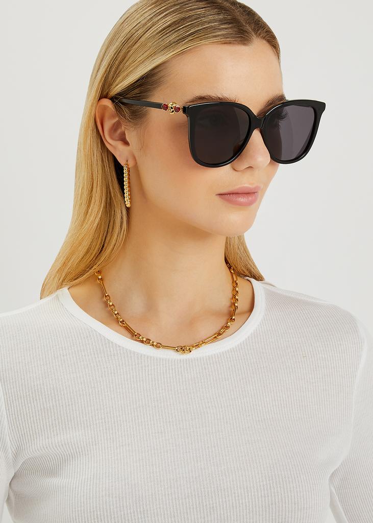 Black oversized oval-frame sunglasses商品第4张图片规格展示