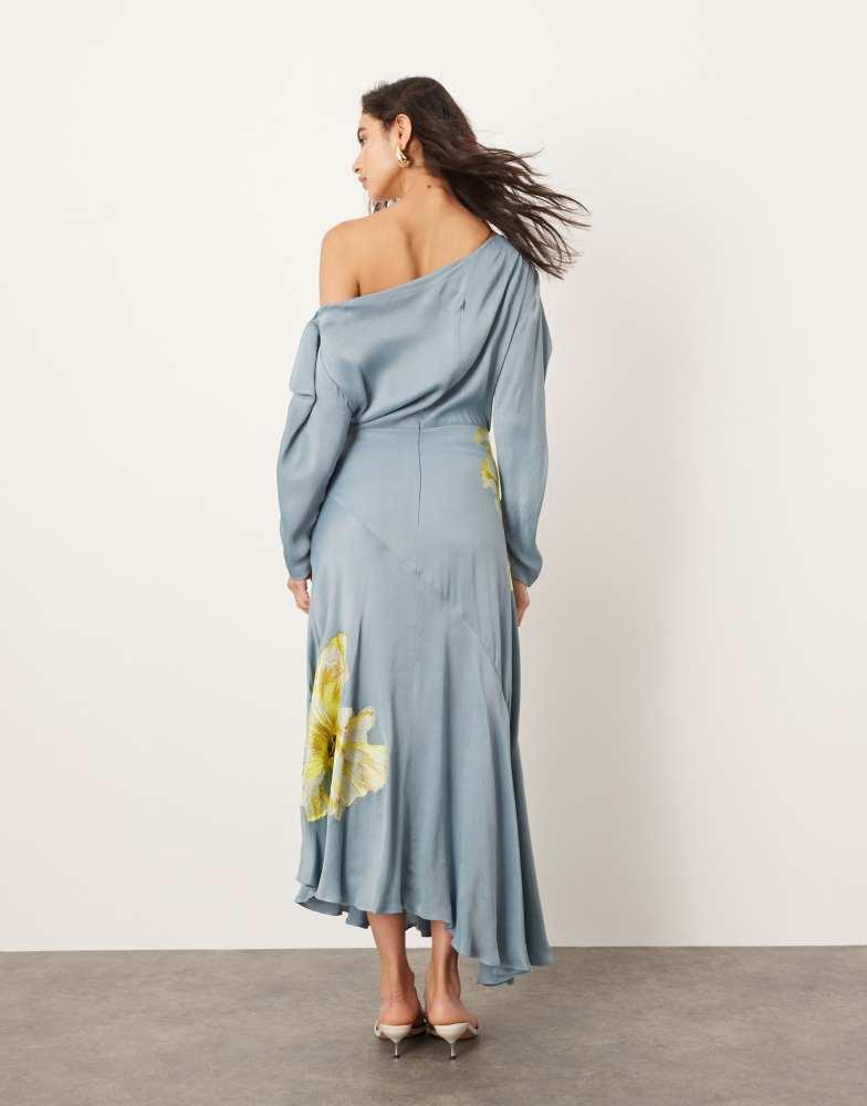 asos edition floral embroidered organza midi dress in steel blue Rent Asos Edition Floral Embroidered Organza Midi Dress In Steel Blue main image 1