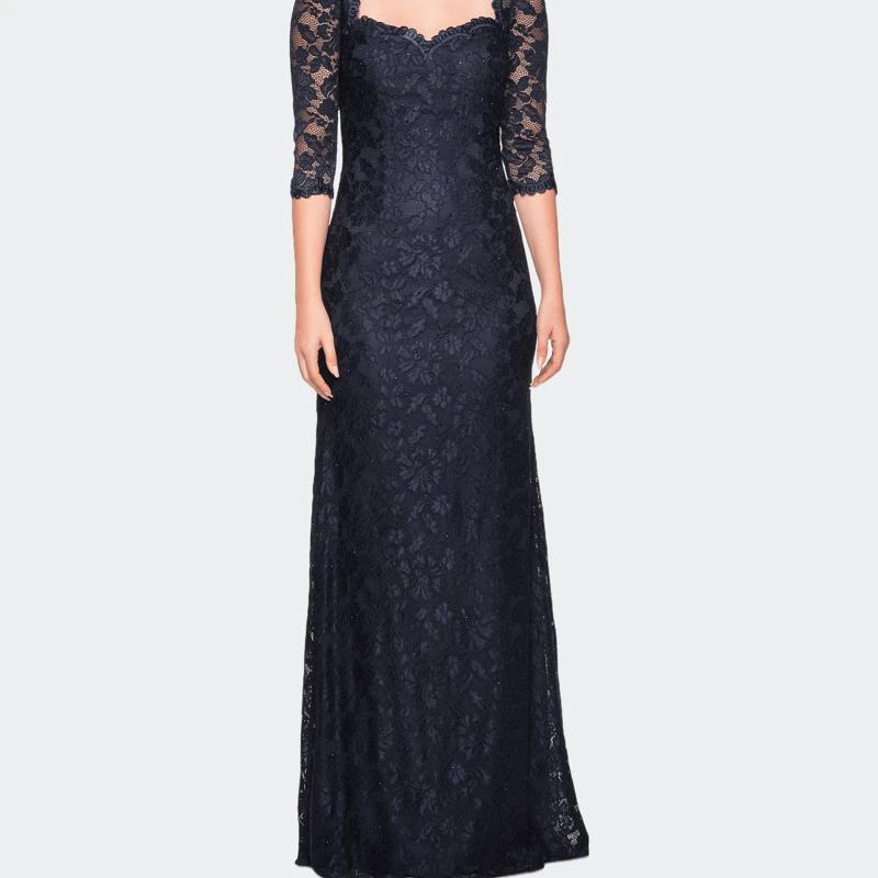 商品La Femme|Long Lace Gown With Sweetheart Neckline,价格¥3080,第1张图片