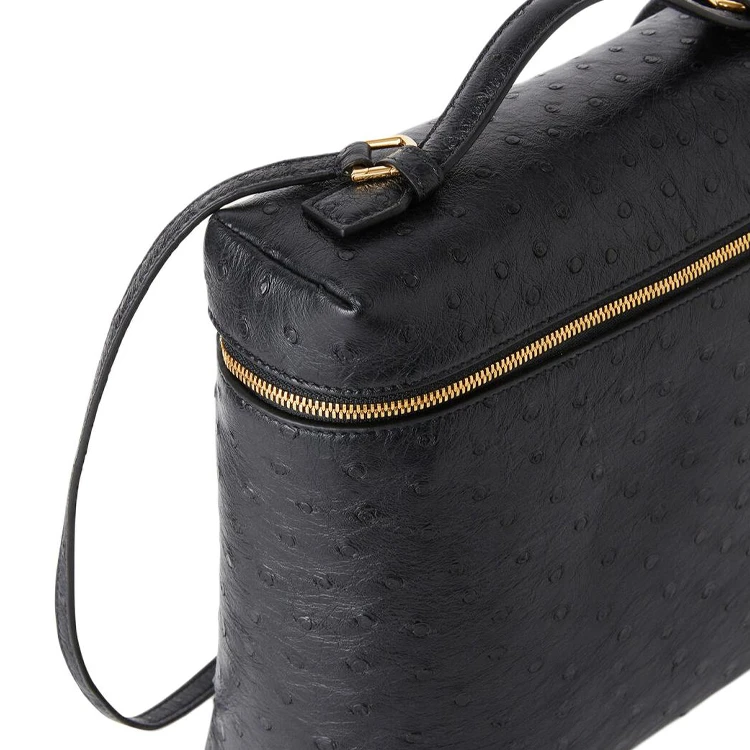 商品[国内直发] Loro Piana|ExtraPocket 可调节肩带拉链开合 鸵鸟�皮革 背包双肩包 女款 黑色,价格¥47571,第7张图片详细描述