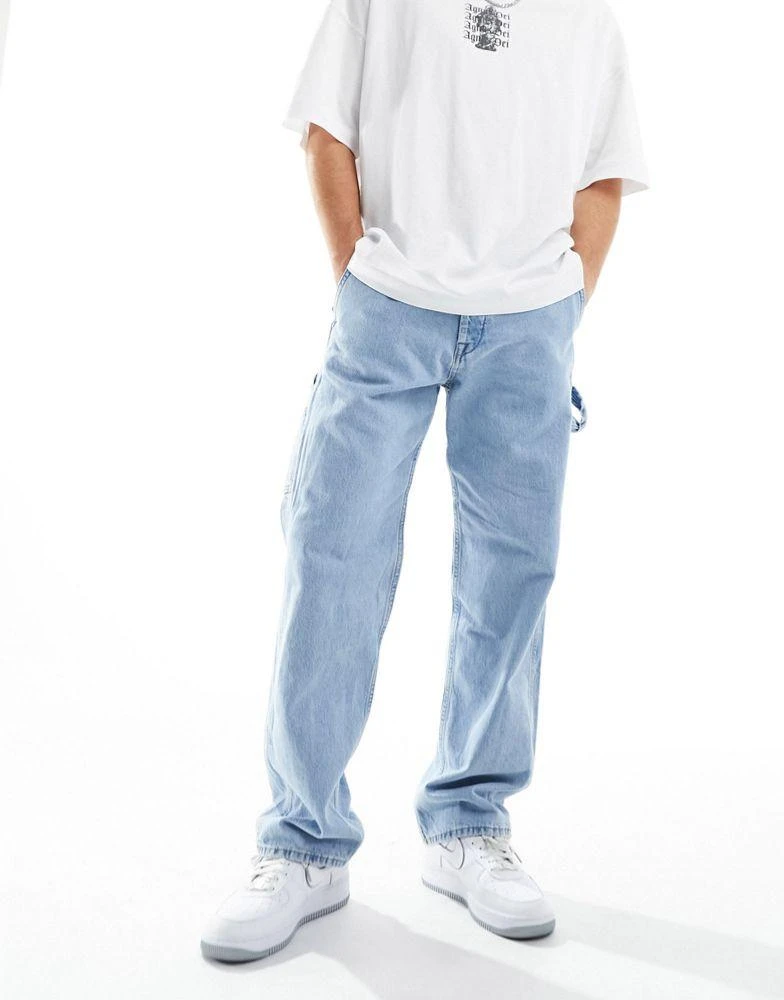 商品Jack & Jones|Jack & Jones loose fit carpenter jeans in light blue wash,价格¥443,第4张图片详细描述