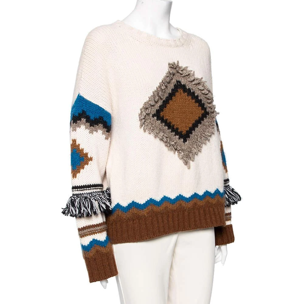 商品[二手商品] Weekend Max Mara|Weekend Max Mara Cream Intarsia Knit Fringe Trimmed Baita Sweater XL,价格¥3130,第2张图片详细描述