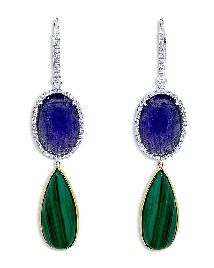 商品Meira T|14K White & Yellow Gold Tanzanite, Malachite & Diamond Drop Earrings ,价格¥23732,第1张图片
