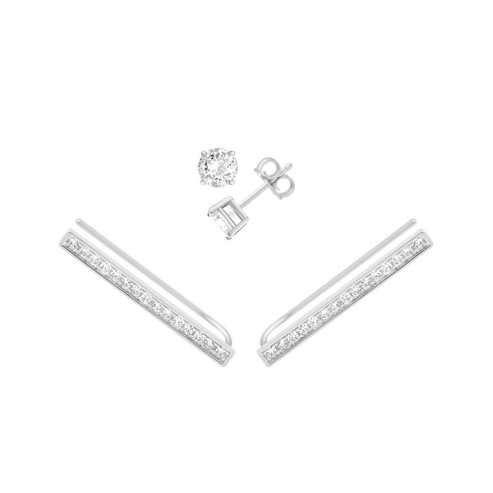 商品Essentials|And Now This Cubic Zirconia Stud & Pave Bar Climber Earring in Silver Plate,价格¥149,第1张图片