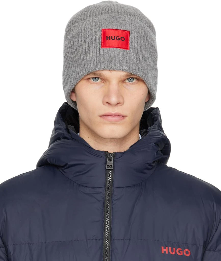 商品Hugo Boss|Gray Logo Label Beanie,价格¥250,第1张图片