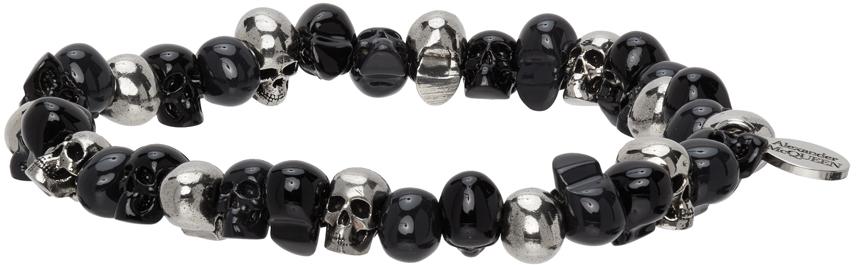 Black & Silver Beaded Skull Bracelet商品第5张图片规格展示