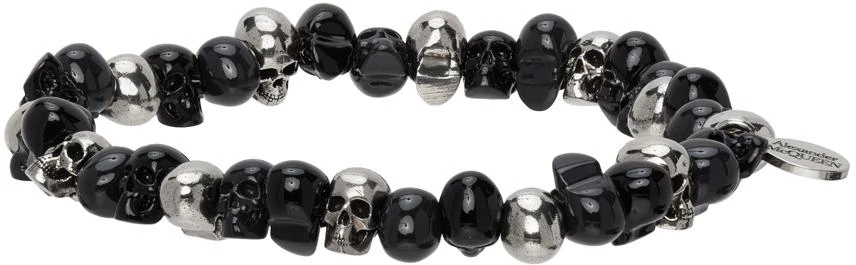 商品Alexander McQueen|Black & Silver Beaded Skull Bracelet,价格¥2191,第5张图片详细描述