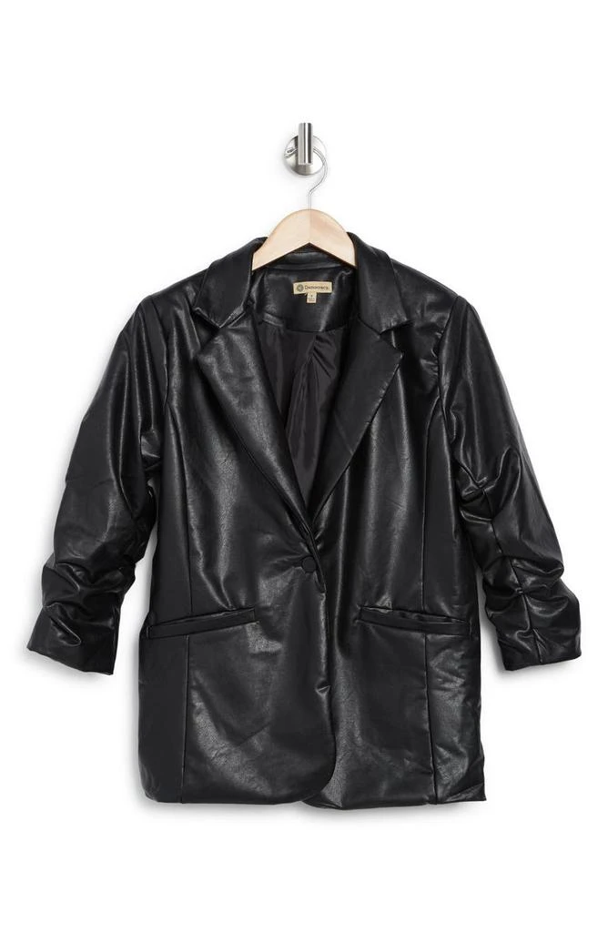 商品Democracy|Ruched Elbow Sleeve Faux Leather Blazer,价格¥127,第3张图片详细描述