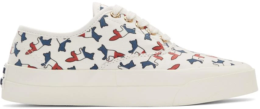 商品Maison Kitsune|White Canvas All Over Tricolor Fox Sneakers,价格¥1061,第1张图片