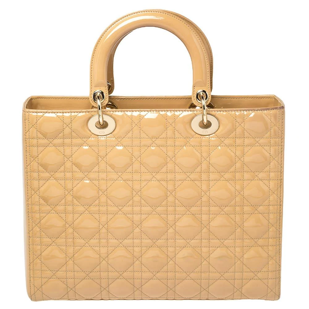 商品[二手商品] Dior|Dior Beige Cannage Patent Leather Large Lady Dior Tote,价格¥10658,第4张图片详细描述