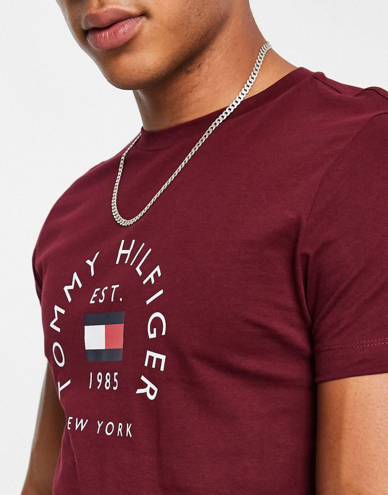 Tommy Hilfiger flag arch logo cotton t-shirt in burgundy商品第2张图片规格展示
