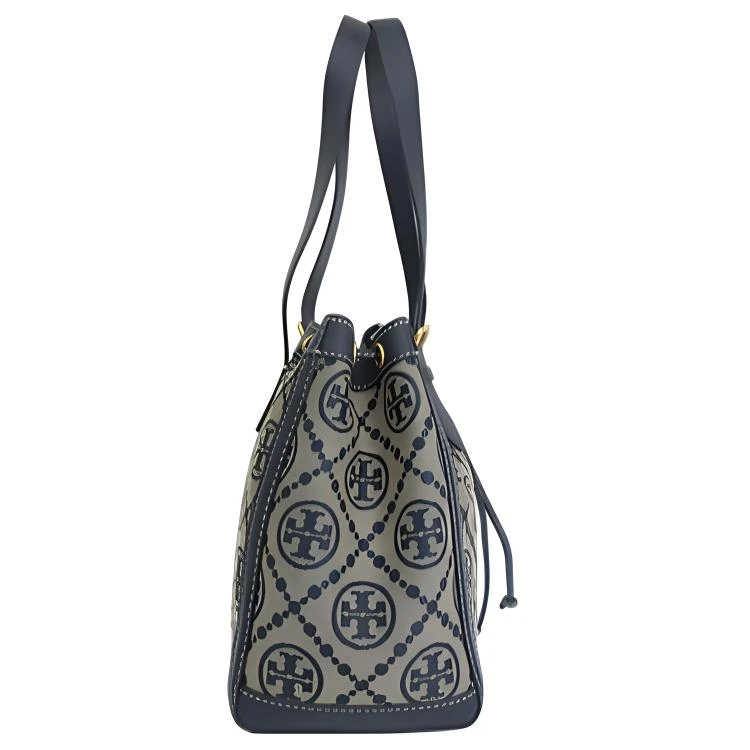 商品[国内直发] Tory Burch|汤丽柏琦 T Monogram 品牌标志性Logo老花满印哑光质感 编织提花拼皮革 水桶单肩手提包 小号 女款 海军蓝,价格¥4035,第4张图片详细描述