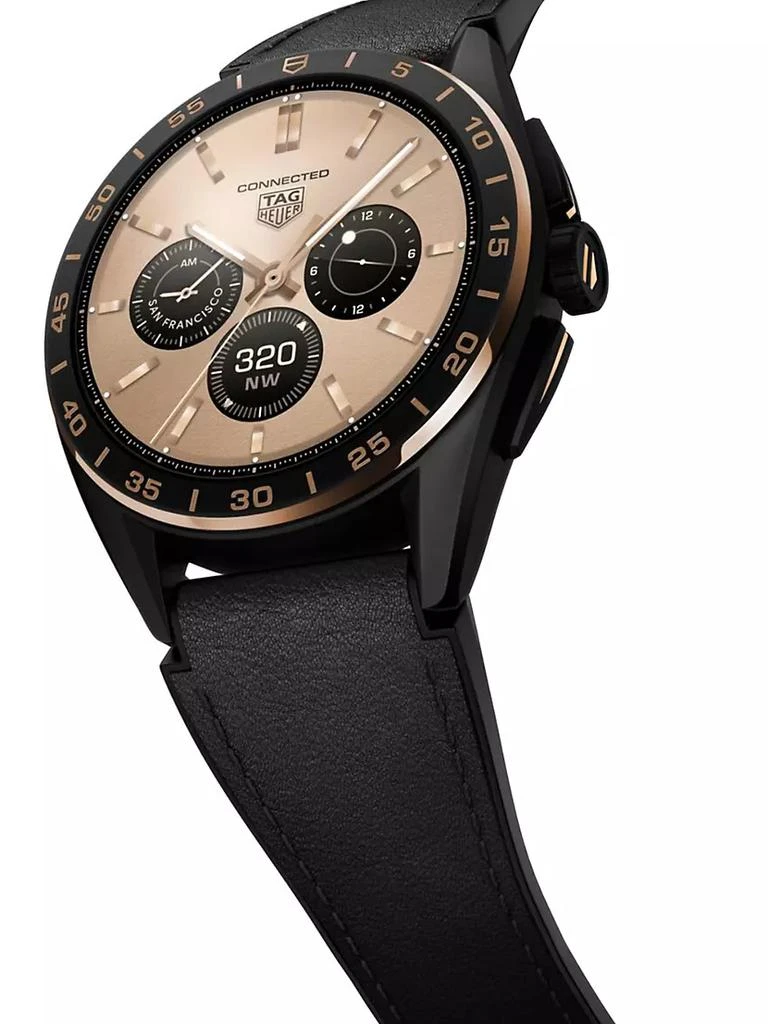 商品TAG Heuer|Connected Calibre E4 Bright Black Edition Titanium, Leather &amp; Rubber Smartwatch/45MM,价格¥22871,第3张图片详细描述