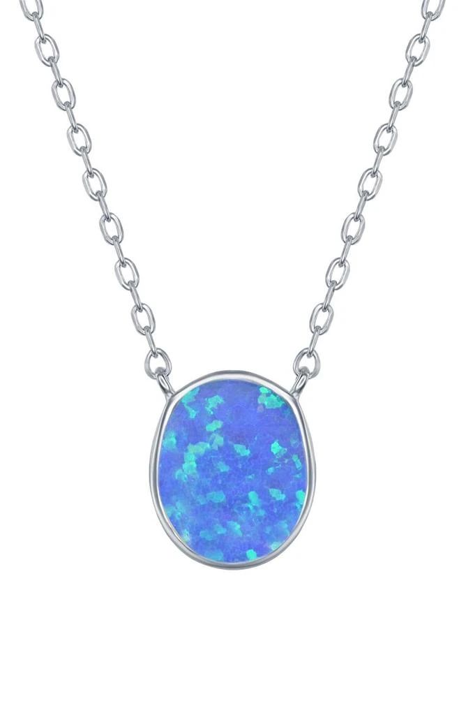 商品SIMONA|Sterling Silver Blue Created Opal Oval Disc Pendant Necklace & Earrings Set,价格¥342,第3张图片详细描述