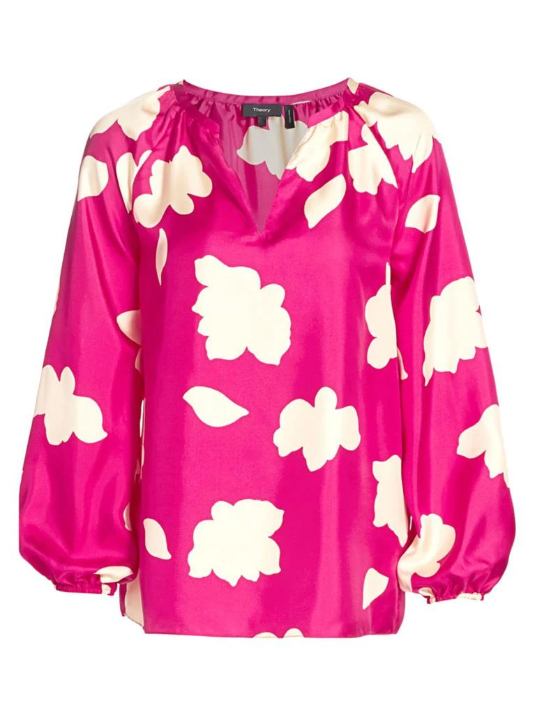 商品Theory|Floral V-Neck Puff-Sleeve Silk Blouse,价格¥520,第1张图片