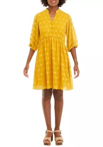 商品Sandra Darren|Darren Womens Blouson Sleeve Split Neck Burnout Babydoll Dress,价格¥274,第1张图片